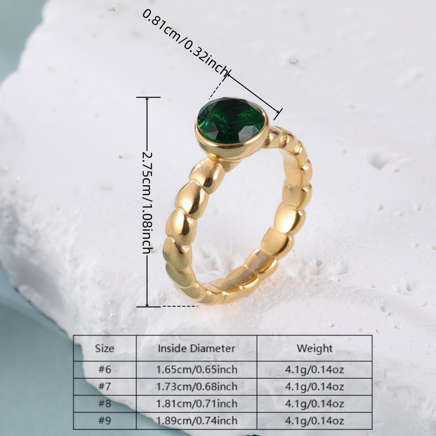 Daily Simple Round Gemstone Stainless Steel Women's Waterproof Ring丨PL956-JinBaoJewerly