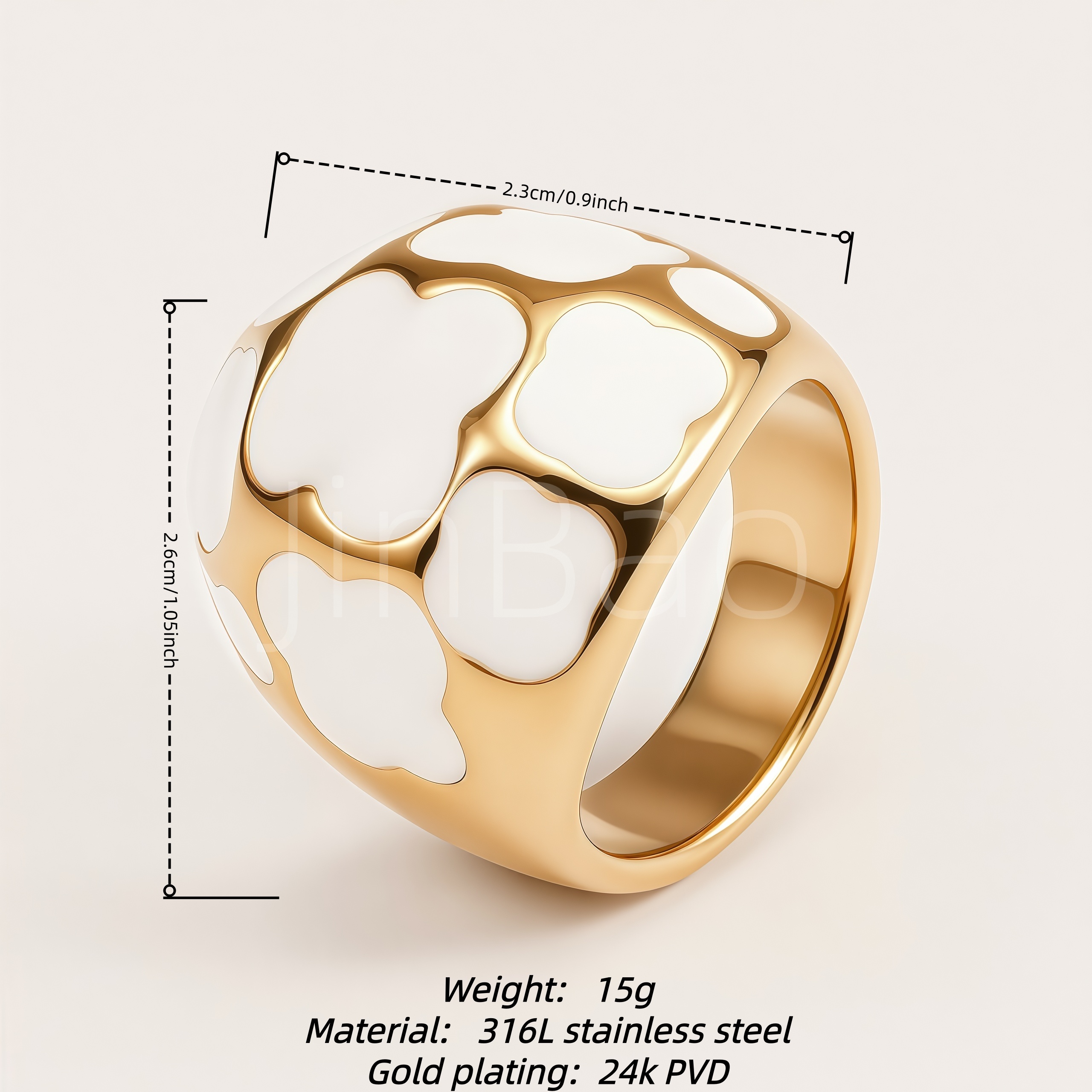 Vintage Clover Enamel Gold‑Tone Stainless Steel Women Finger Ring