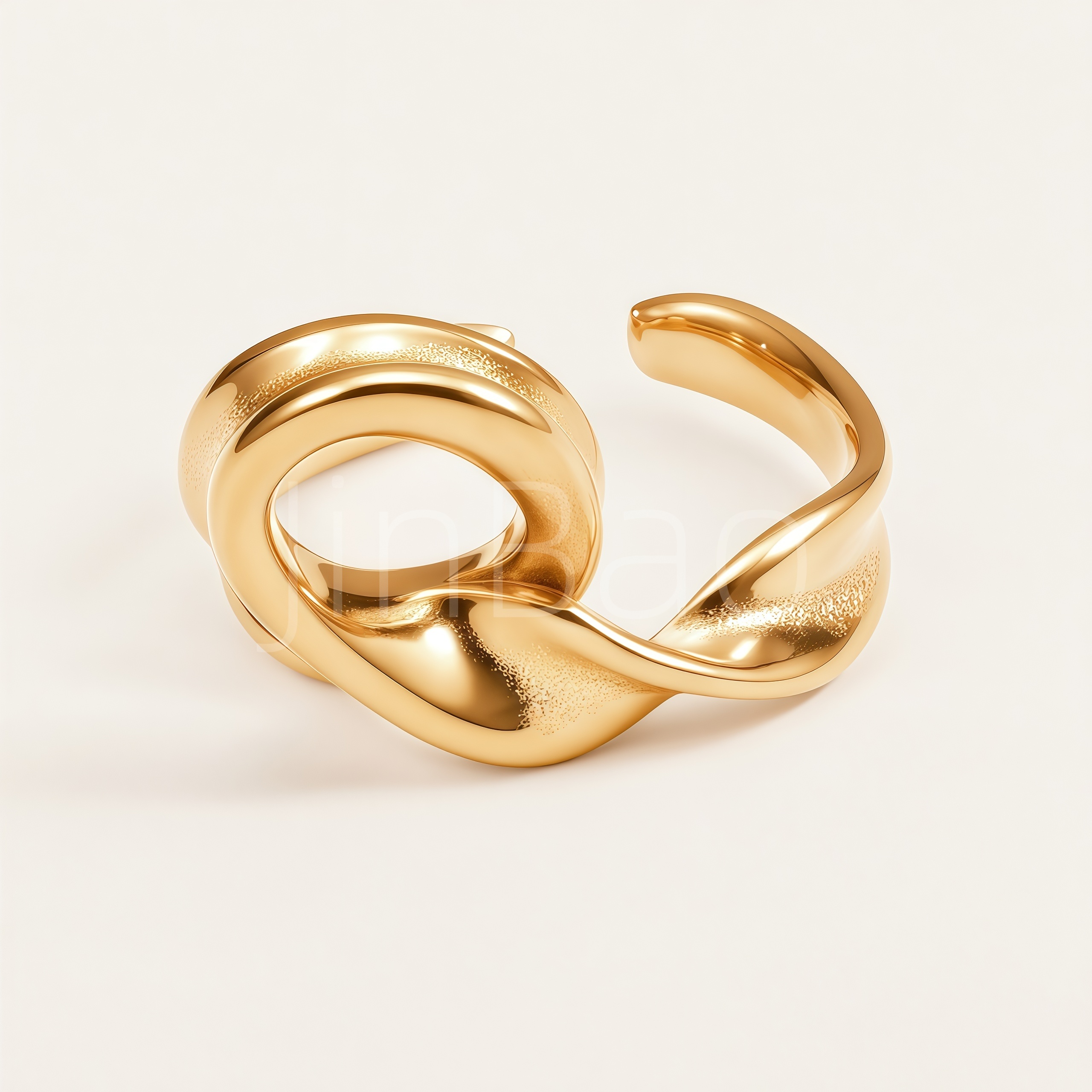 Gold Tone Twisted Knot Embossed Open Cuff Women Ring | E00469