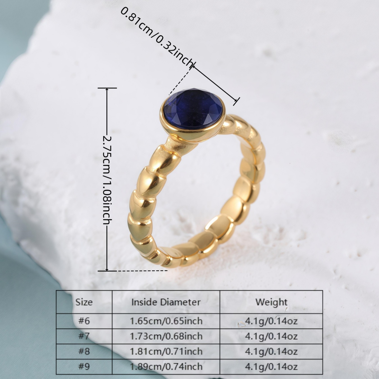 Daily Simple Round Gemstone Stainless Steel Women's Waterproof Ring丨PL956-JinBaoJewerly