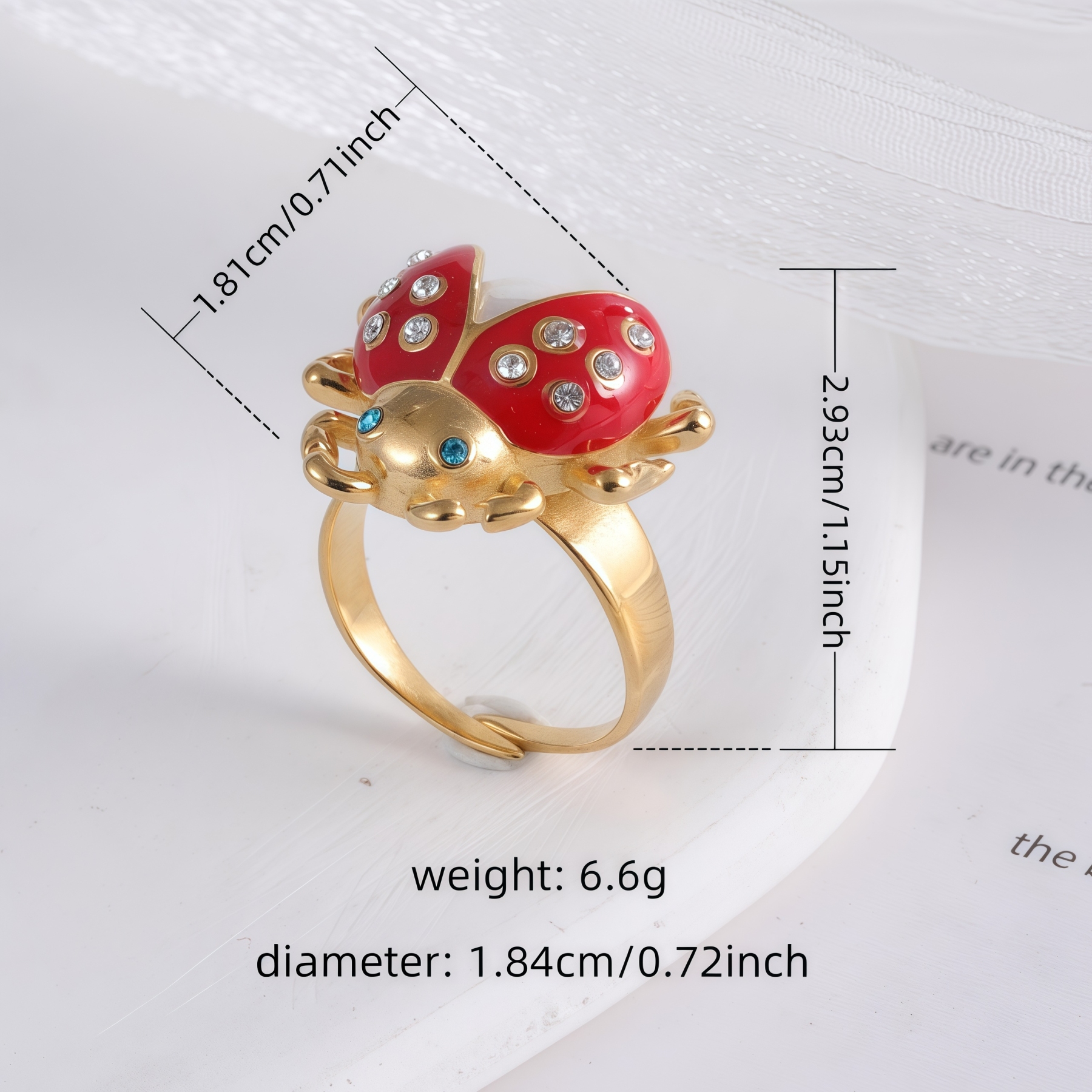 Cute lucky diamond-encrusted ladybug stainless steel Waterproof Waterproof Ring丨K007541J-JinBaoJewerly