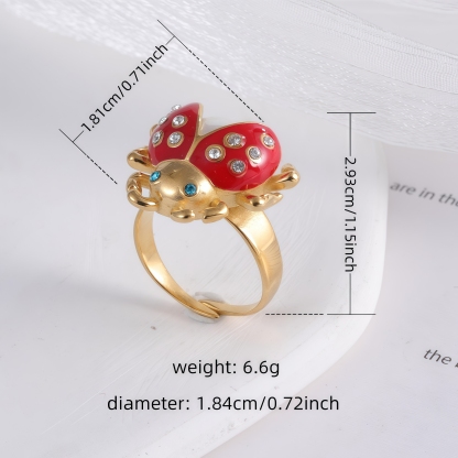 Cute lucky diamond-encrusted ladybug stainless steel Waterproof Waterproof Ring丨K007541J-JinBaoJewerly
