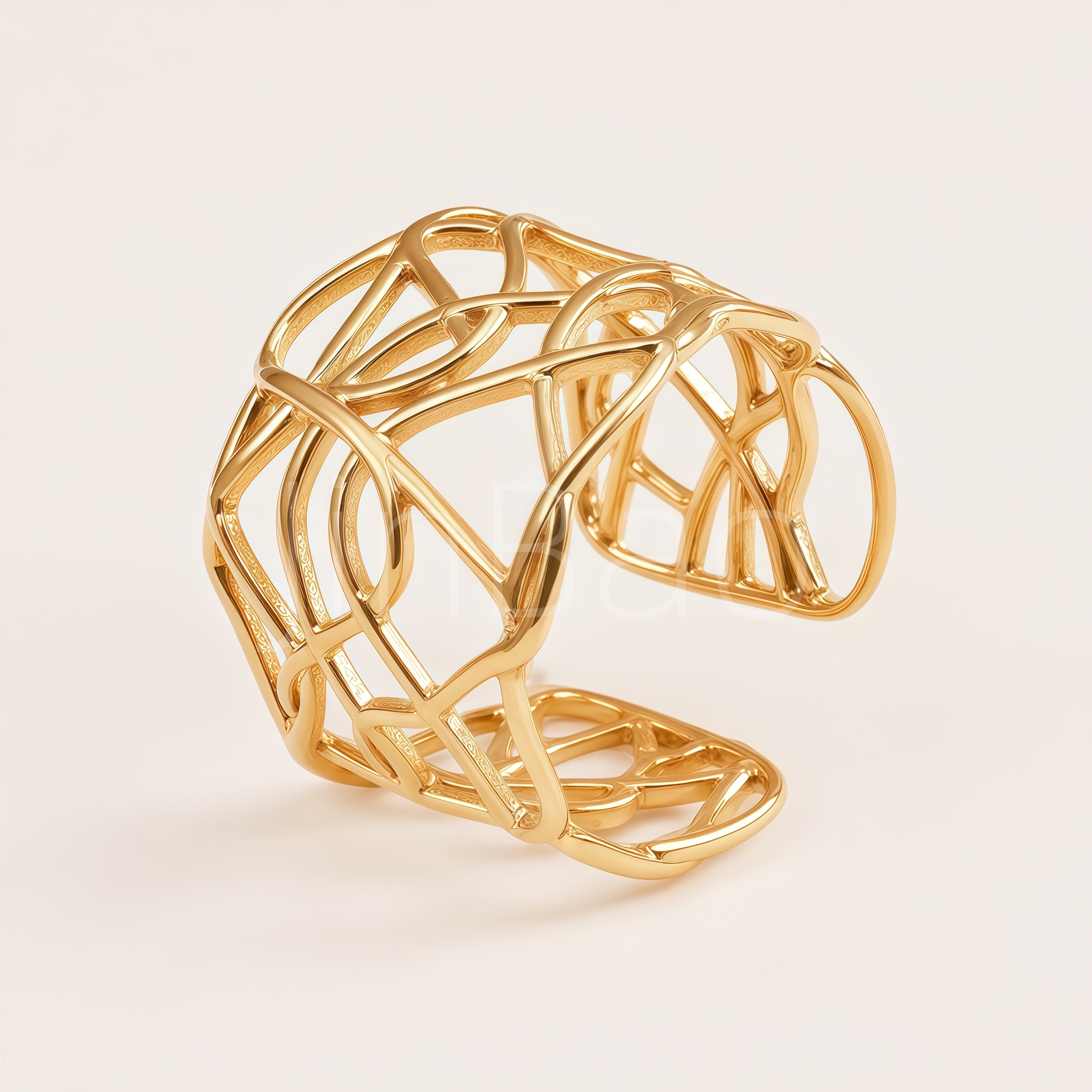 Interwoven Hollow Mesh Wide Gold Open Cuff Women's Ring | E00483
