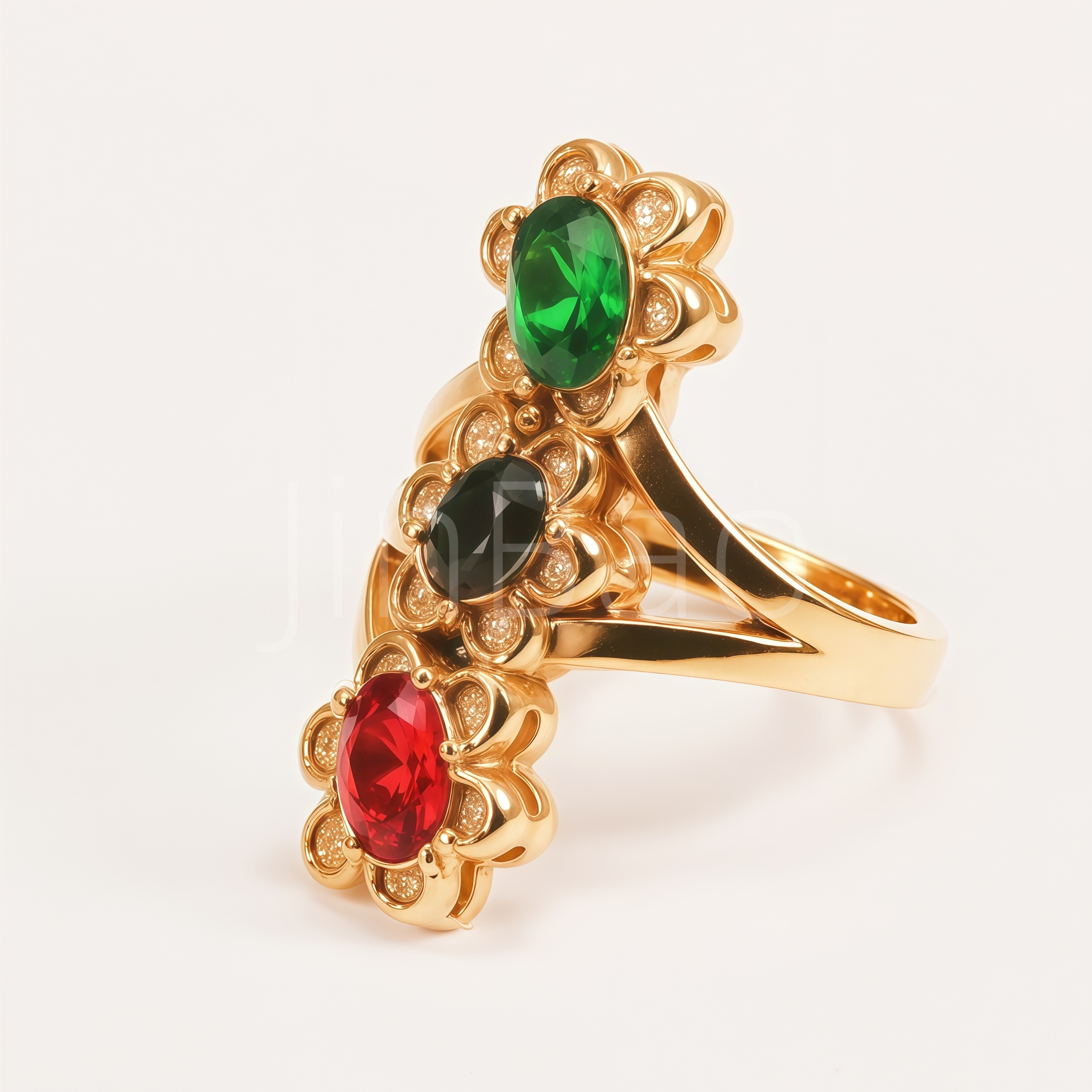 Colorful Triple Oval Gem Flower Women Ring