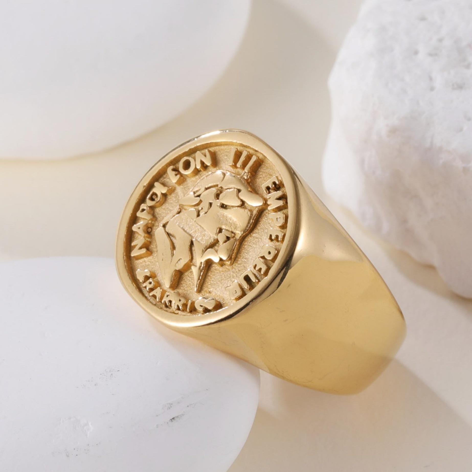 24K PVD Retro Style Napoleon Iii Gold Coin Design Stainless Steel Men's Waterproof Ring丨DZ1192-JinBaoJewerly