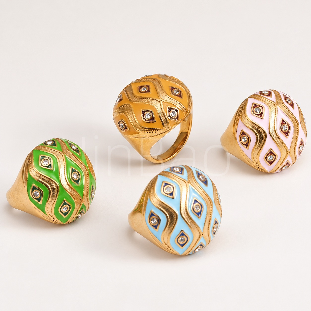 Vintage Enamel Wave Rhombus Rhinestone Ring for Women | 