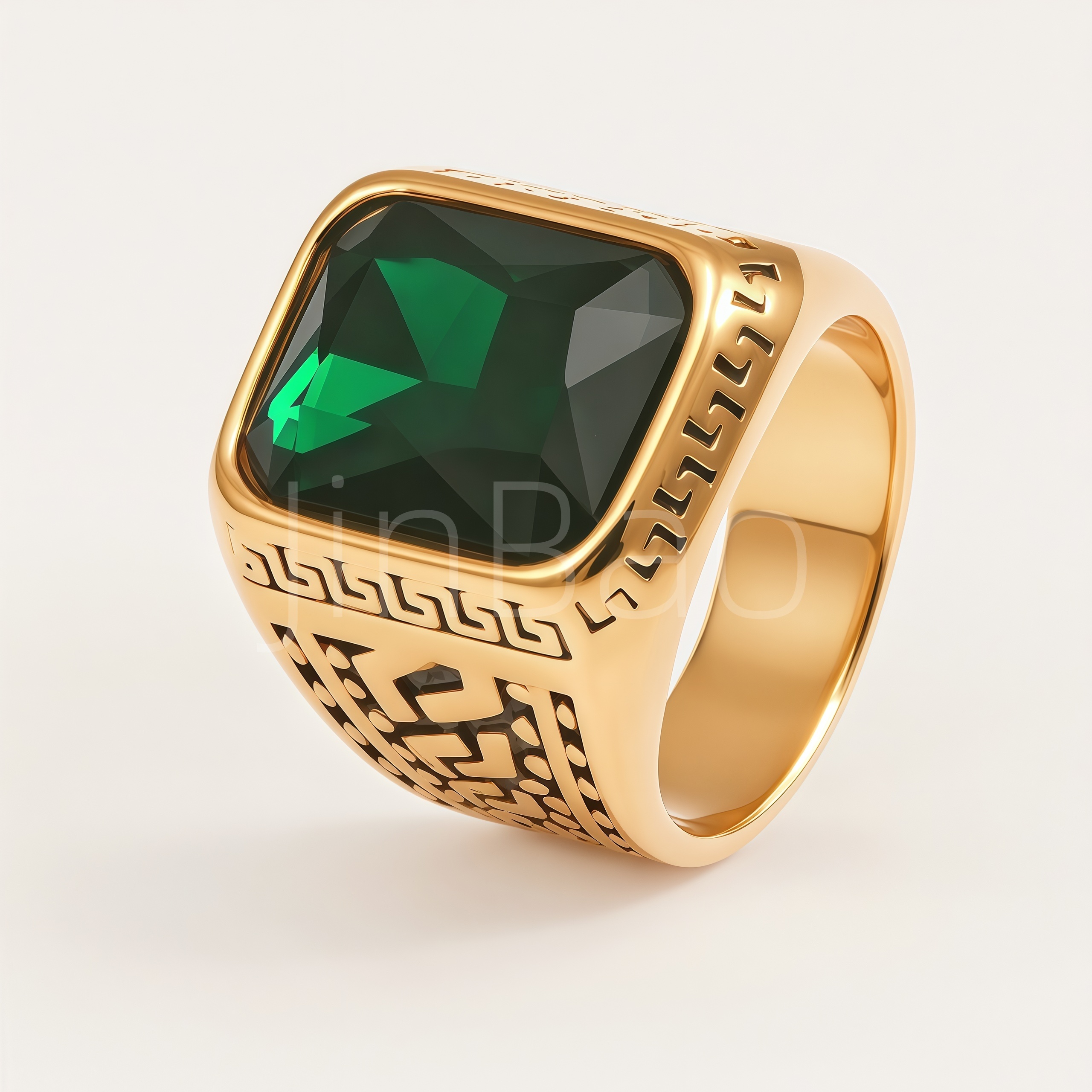 Vintage Greek Key Engraved Square Gemstone Signet Ring for Men | B135