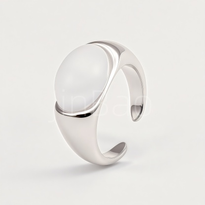 New Chinese Style Two-Tone Jade Curved Open Ring for Women | E00485