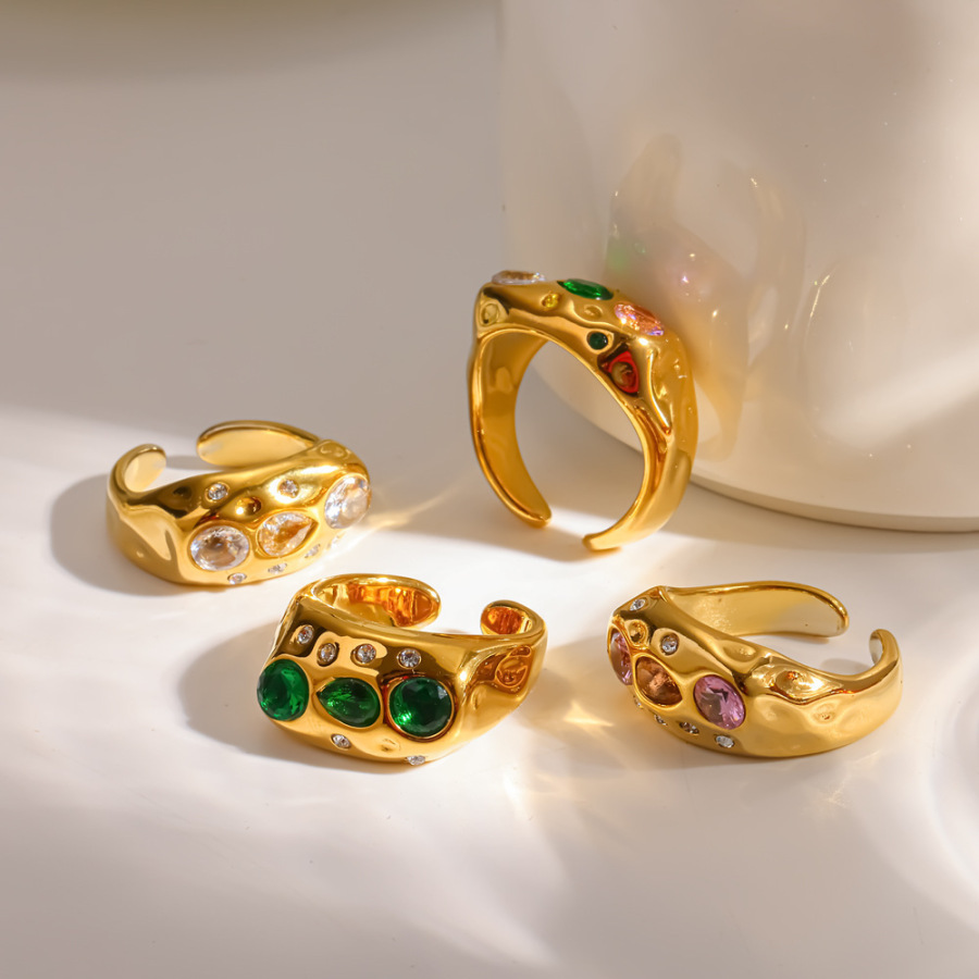 18k gold-plated stainless steel ring with small colored diamond inlay
