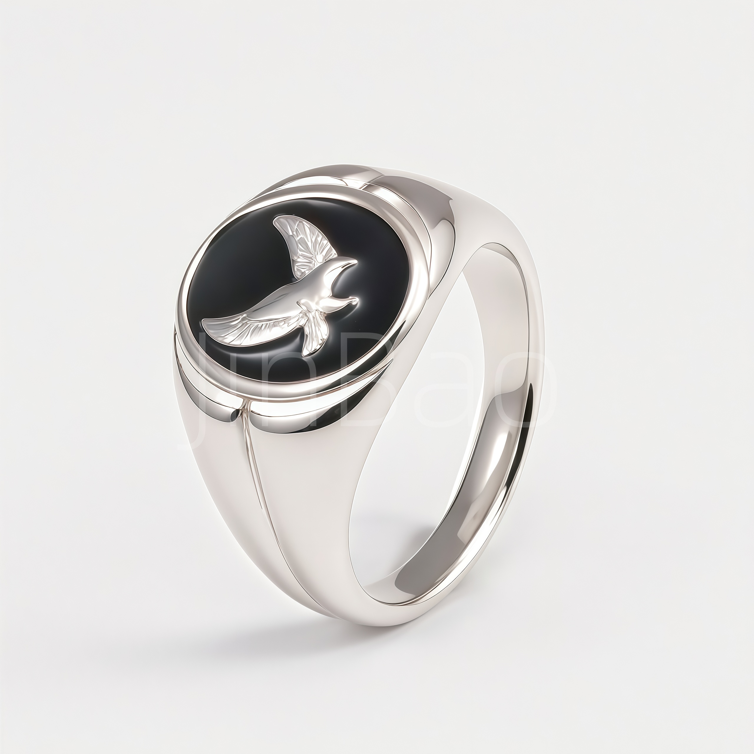Black Enamel Eagle Embossed Vintage Signet Ring for Men | D0492