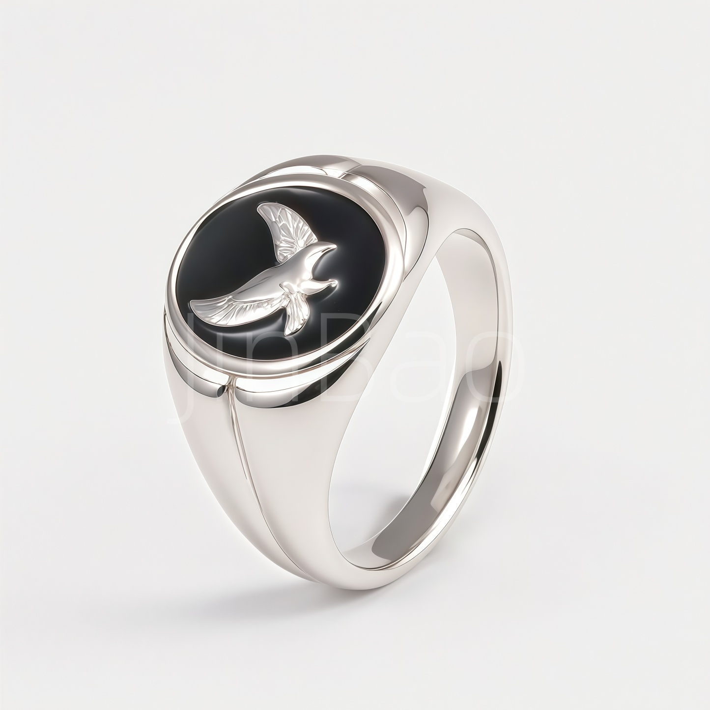 Black Enamel Eagle Embossed Vintage Signet Ring for Men | D0492