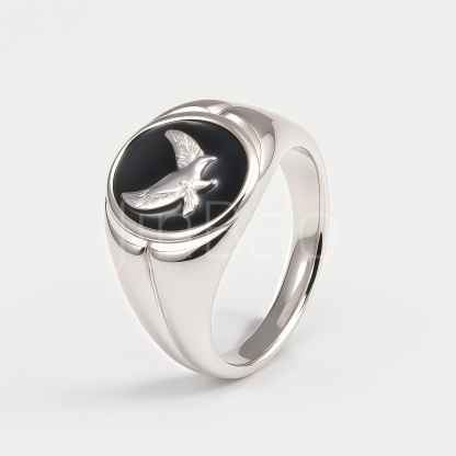 Black Enamel Eagle Embossed Vintage Signet Ring for Men | D0492
