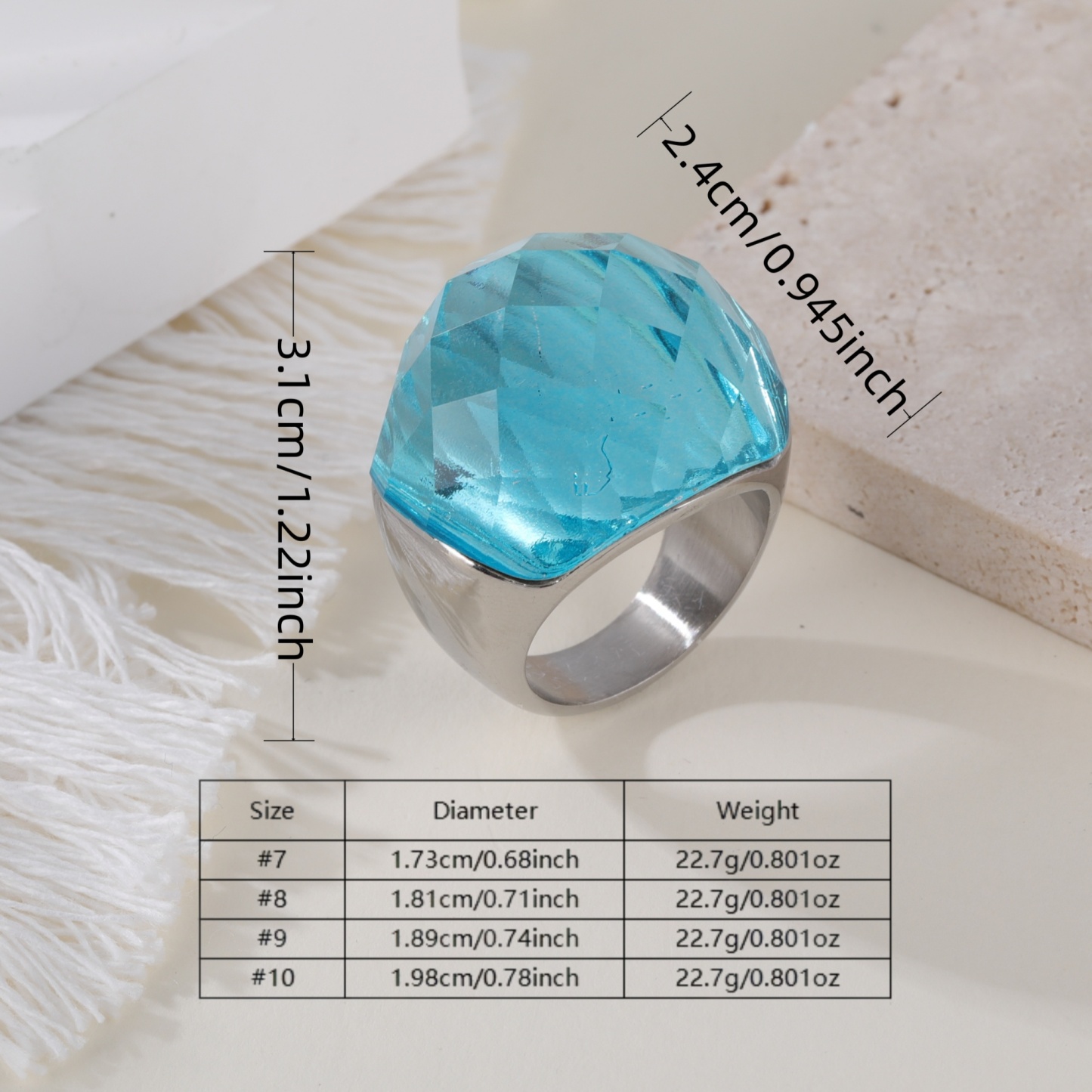 24K Gold PVD Stainless Steel Titanium Fashionable Multi-Color Gem Women's Ring丨K002622-JinBaoJewerly