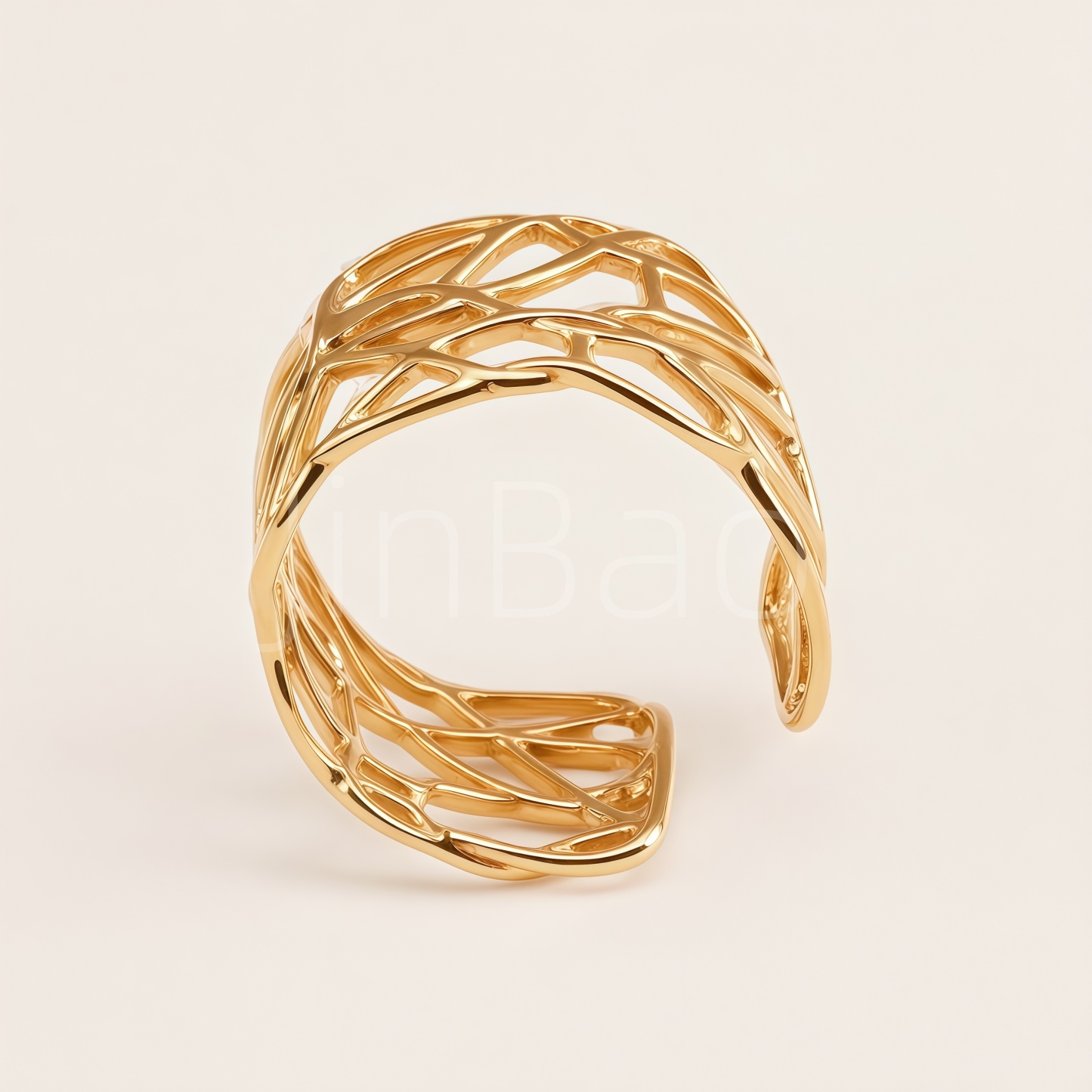 Interwoven Hollow Mesh Wide Gold Open Cuff Women's Ring | E00483
