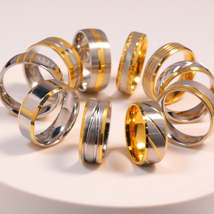 Exquisite Stainless Steel Couple Ring Set | Stylish Men's & Women's Wedding Bands | Gold & Silver Classic Design | Perfect for Weddings, Anniversaries & Daily Wear