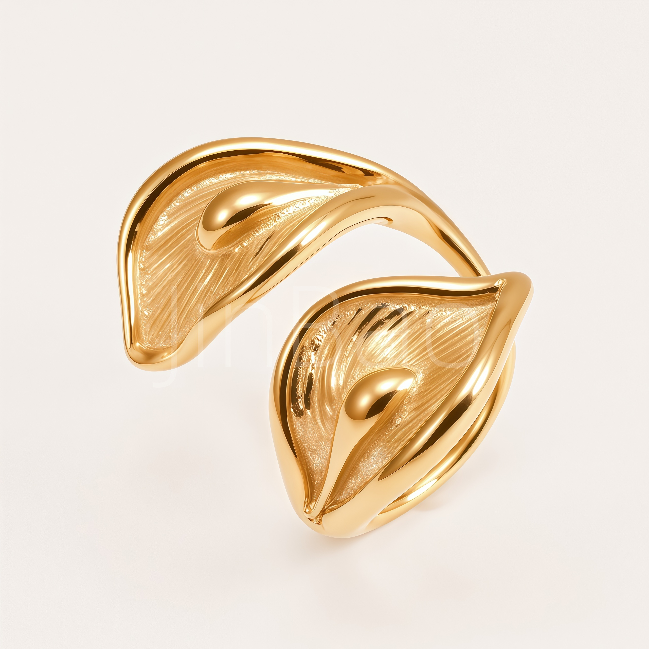 Dual Calla Lily Leaf Textured Open Cuff Women Ring