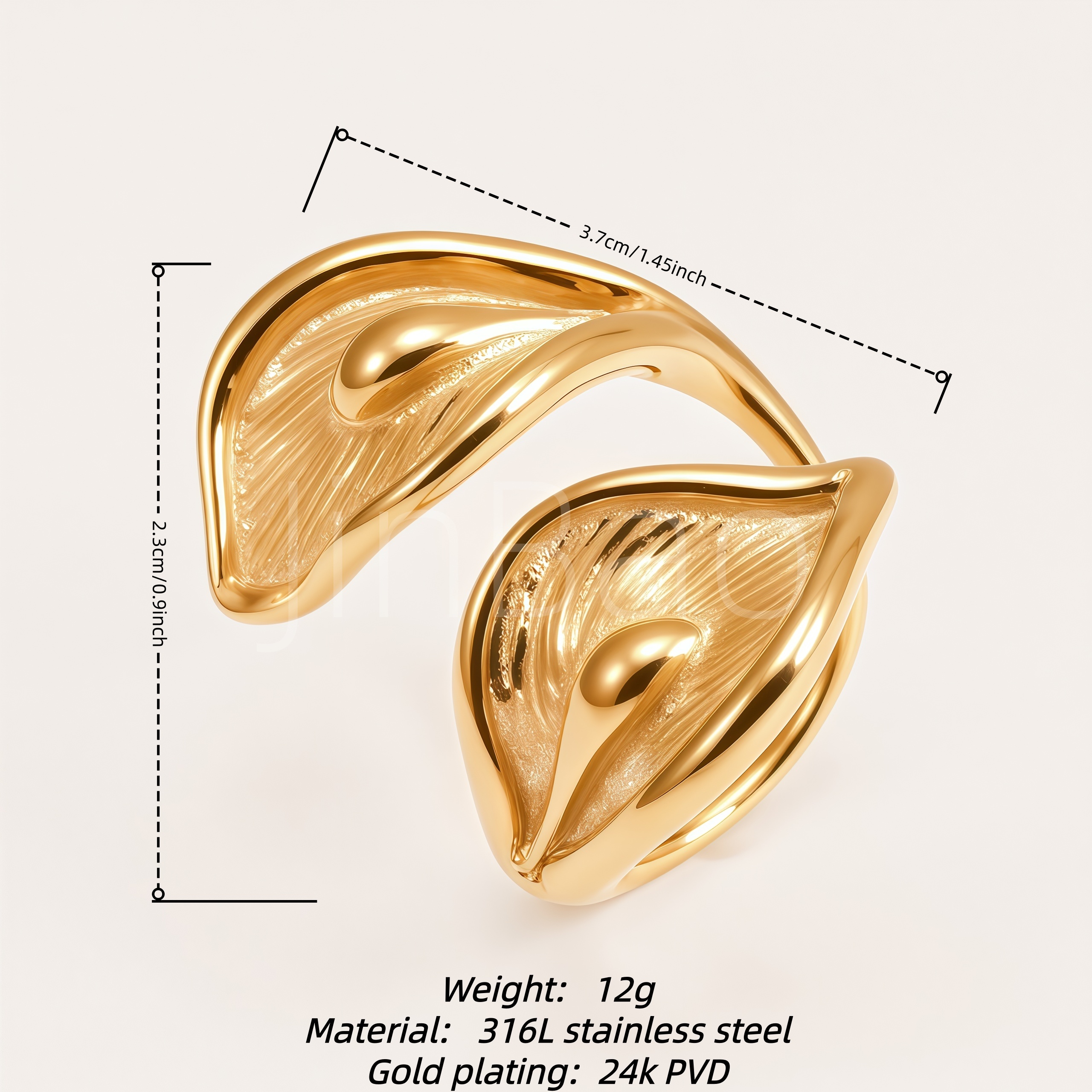 Dual Calla Lily Leaf Textured Open Cuff Women Ring