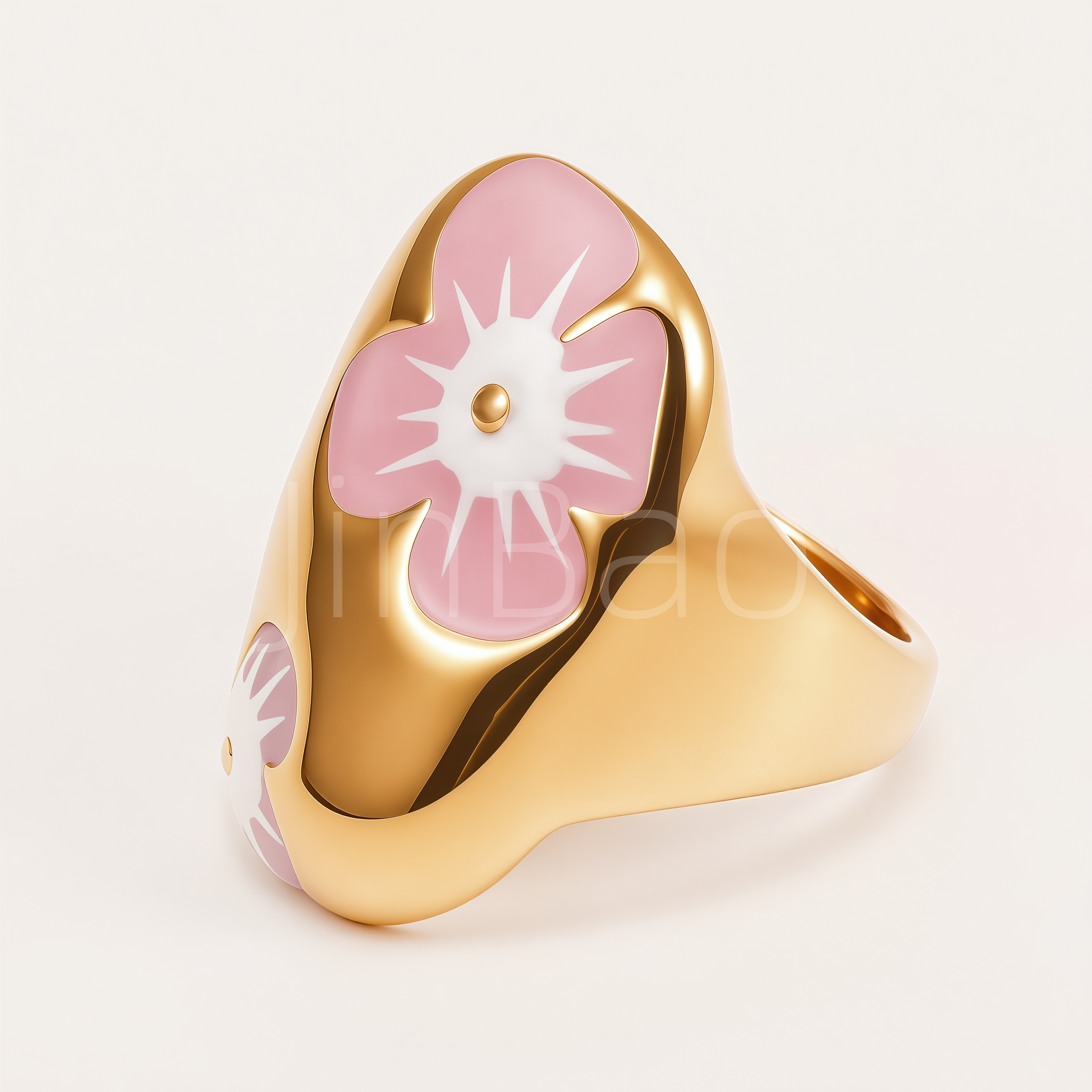 Chunky Pink‑White Enamel Flower Women Ring | E00561