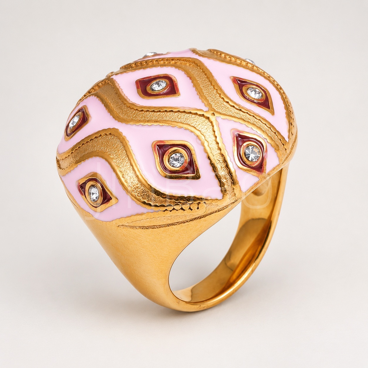 Vintage Enamel Wave Rhombus Rhinestone Ring for Women | 