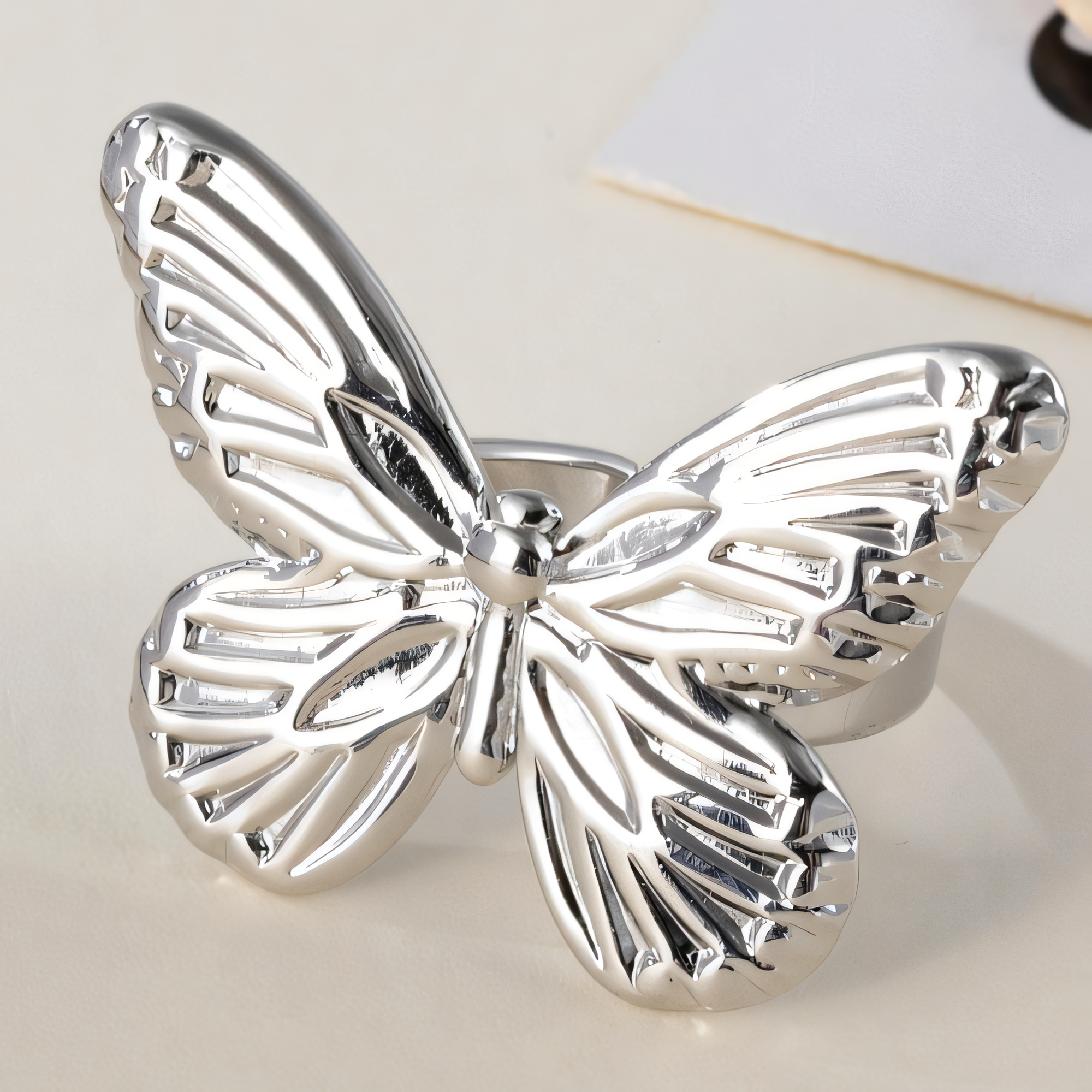 Vintage Butterfly Opening Adjustable Stainless Steel Women's Ring | G005618-JinBaoJewerly