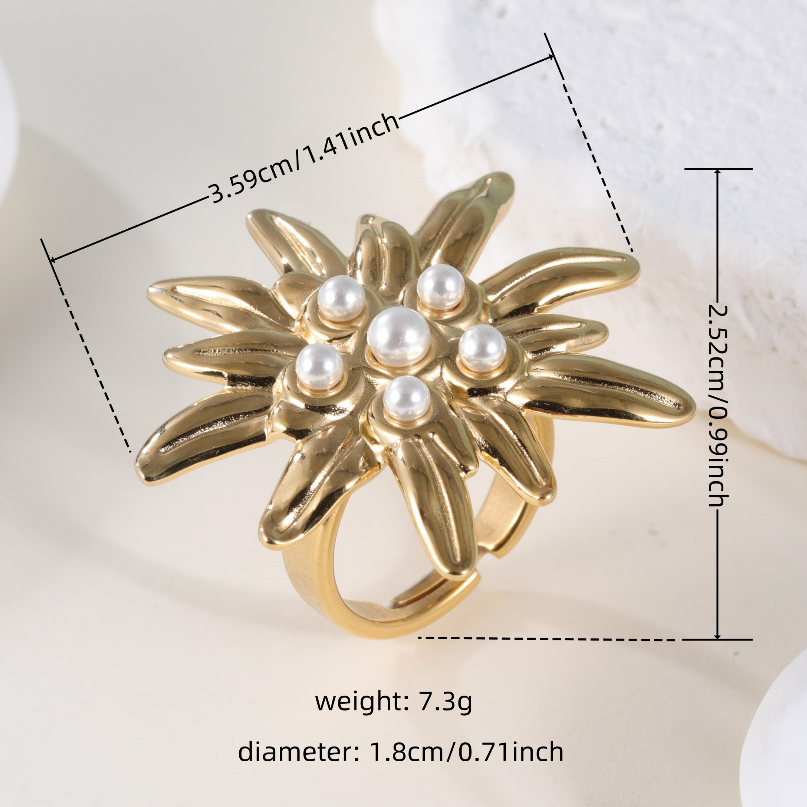 Elegant Ladies Flower Pearl Stainless Steel Ladies Waterproof Ring丨K003674-JinBaoJewerly