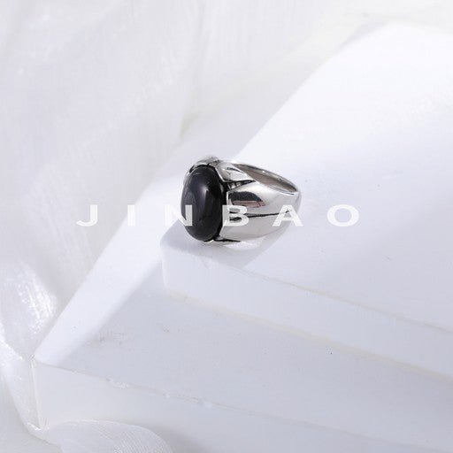 Classic Black Gemstone Design Ring Men's Stainless Steel Ring | K00905-JinBaoJewerly