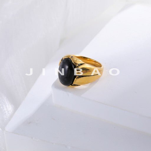 Classic Black Gemstone Design Ring Men's Stainless Steel Ring | K00905-JinBaoJewerly
