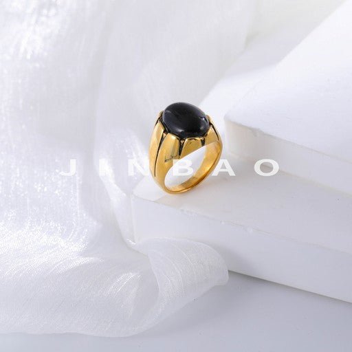 Classic Black Gemstone Design Ring Men's Stainless Steel Ring | K00905-JinBaoJewerly