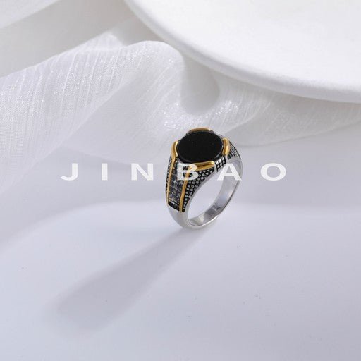 Classic Black Gemstone Ring Golden and Silver Modern Style for Men | K00721-JinBaoJewerly