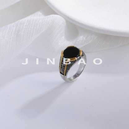 Classic Black Gemstone Ring Golden and Silver Modern Style for Men | K00721-JinBaoJewerly