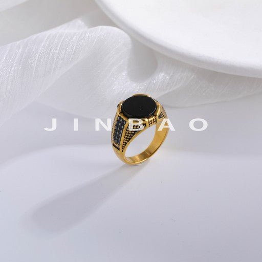 Classic Black Gemstone Ring Golden and Silver Modern Style for Men | K00721-JinBaoJewerly