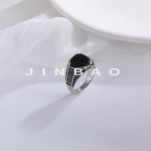 Classic Black Gemstone Ring Golden and Silver Modern Style for Men | K00721-JinBaoJewerly