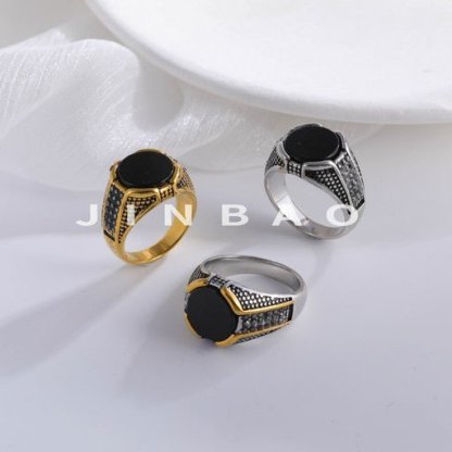 Classic Black Gemstone Ring Golden and Silver Modern Style for Men | K00721-JinBaoJewerly