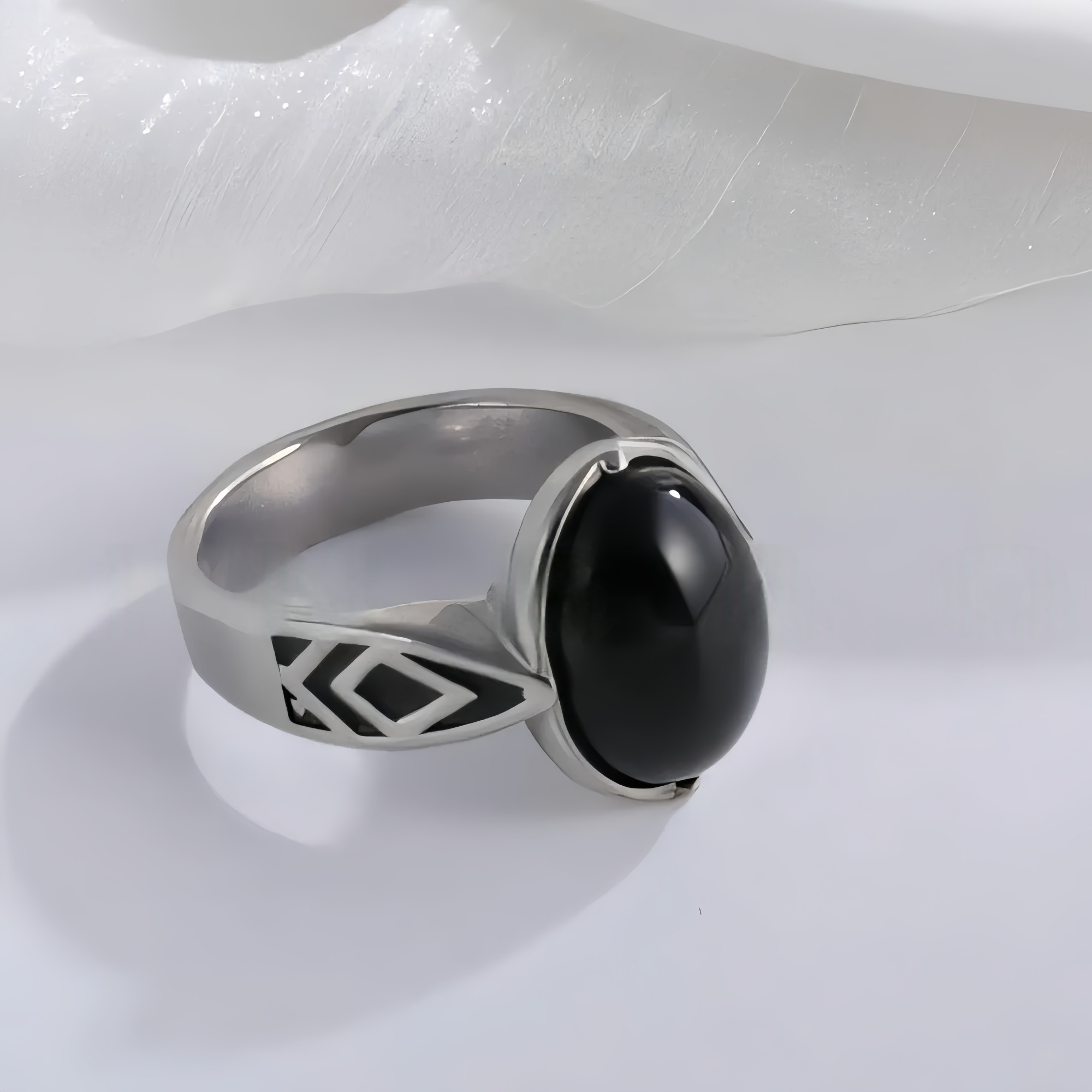 Classic Black Gemstone Ring Stylish Geometric Design Stainless Steel Ring for Men | K00738-JinBaoJewerly