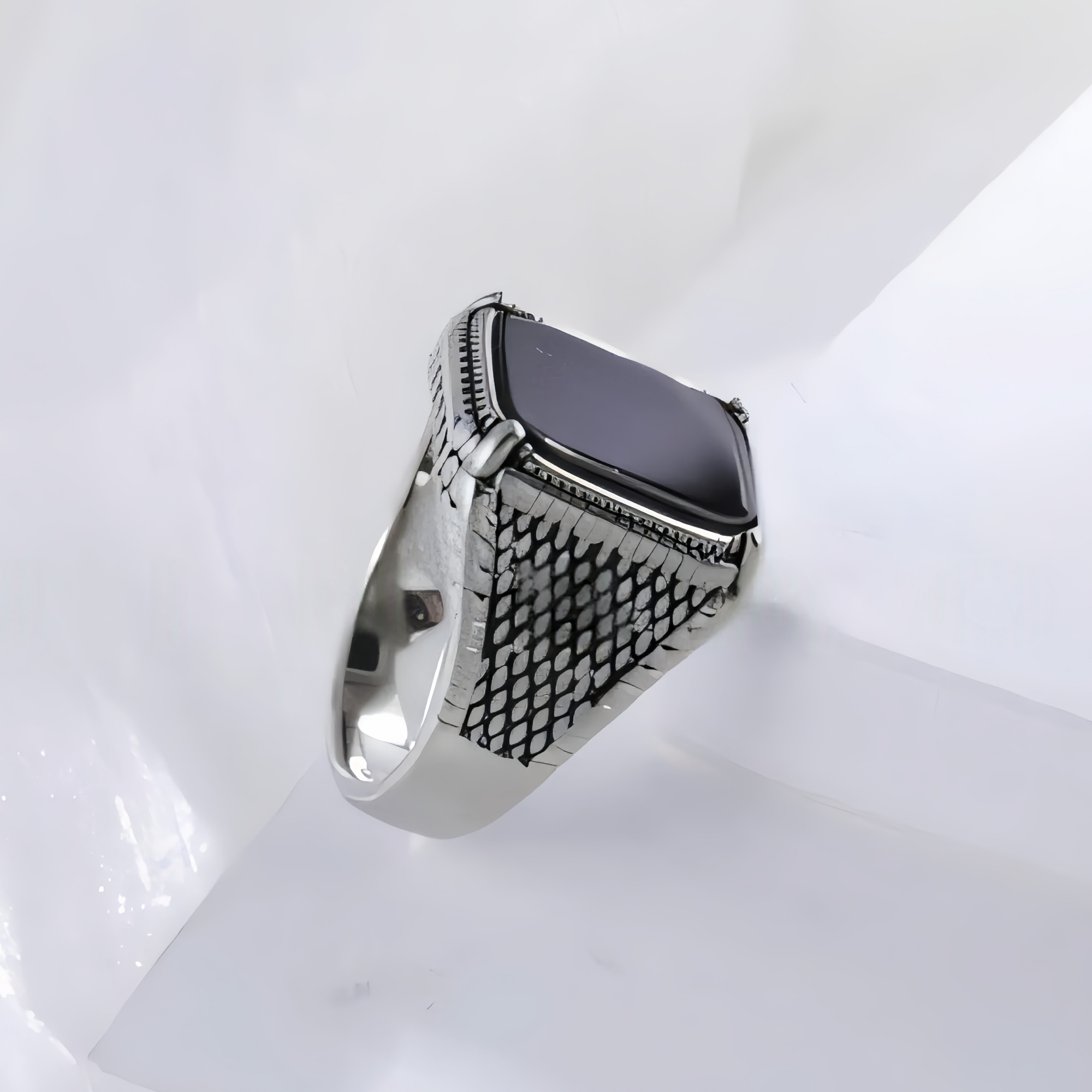 Classic Black Onyx Ring Stainless Steel Square Signet Design for Men | K002773-JinBaoJewerly