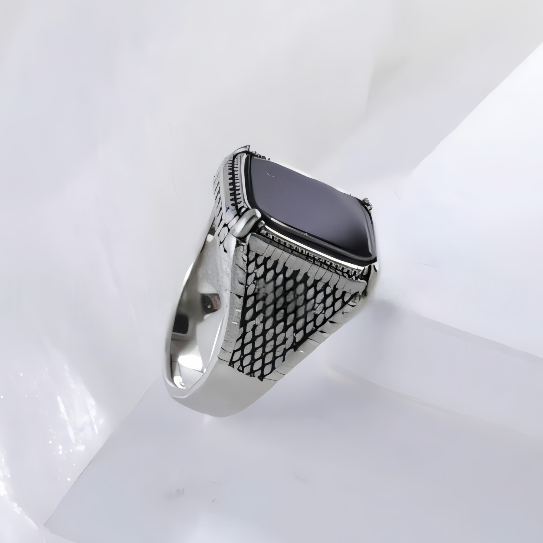 Classic Black Onyx Ring Stainless Steel Square Signet Design for Men | K002773-JinBaoJewerly