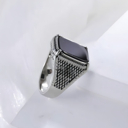 Classic Black Onyx Ring Stainless Steel Square Signet Design for Men | K002773-JinBaoJewerly