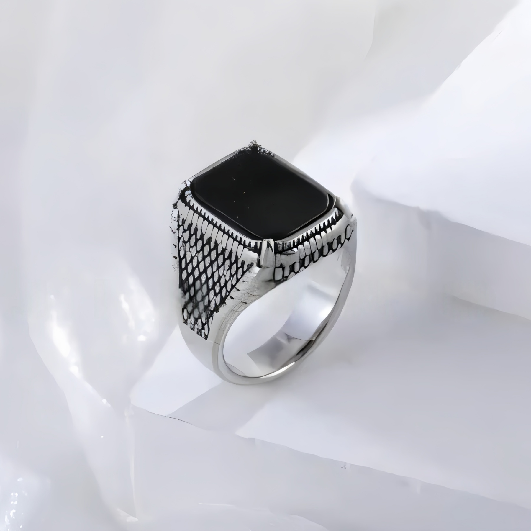 Classic Black Onyx Ring Stainless Steel Square Signet Design for Men | K002773-JinBaoJewerly