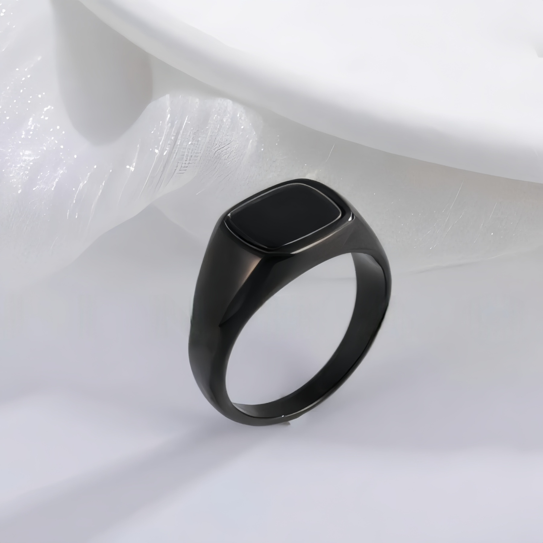 Classic Black Square Stainless Steel Ring Simple Bold Style Men Ring | K002145-JinBaoJewerly