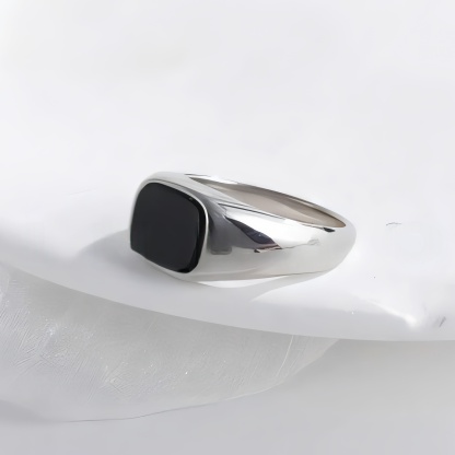 Classic Black Square Stainless Steel Ring Simple Bold Style Men Ring | K002145-JinBaoJewerly