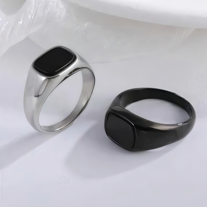 Classic Black Square Stainless Steel Ring Simple Bold Style Men Ring | K002145-JinBaoJewerly