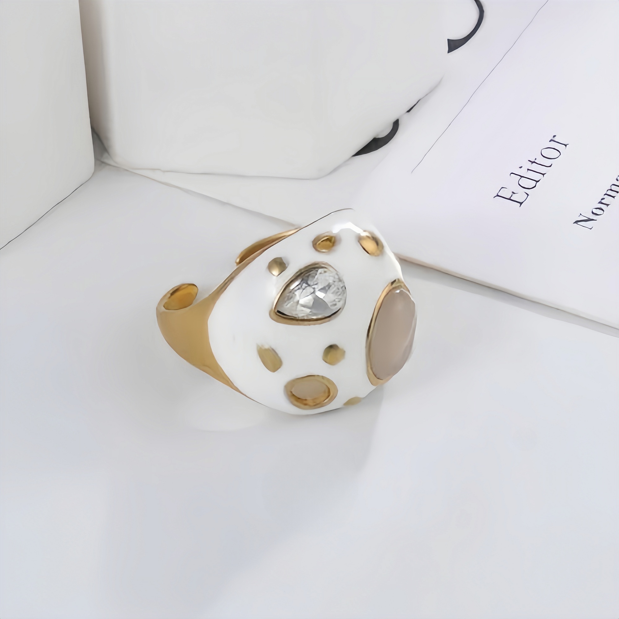 Classic Gemstone Decorated Stainless Steel Ring for Women | G004605-JinBaoJewerly