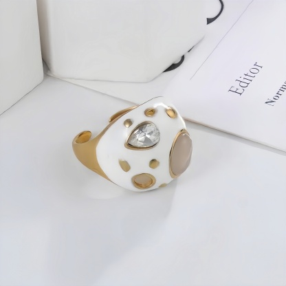 Classic Gemstone Decorated Stainless Steel Ring for Women | G004605-JinBaoJewerly