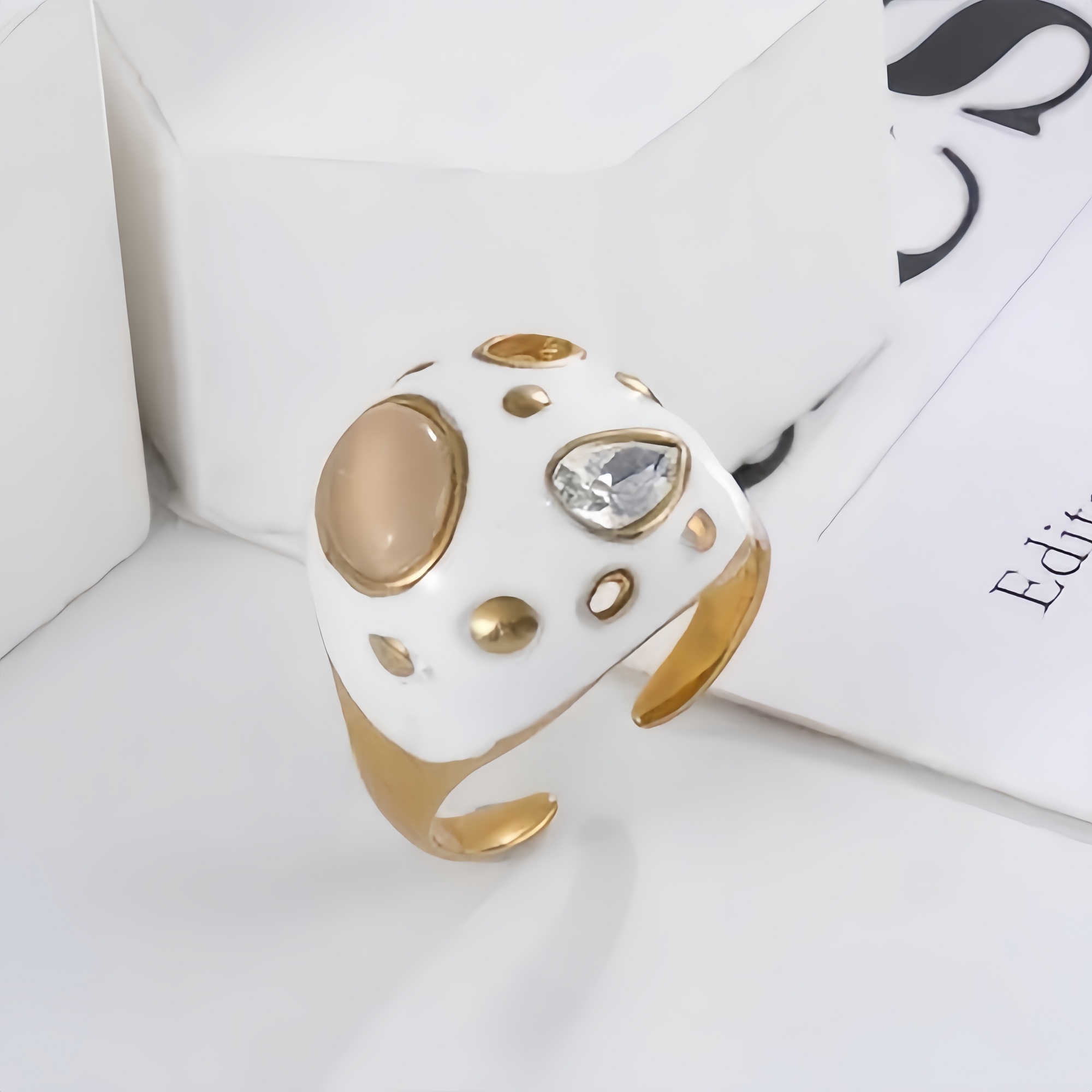 Classic Gemstone Decorated Stainless Steel Ring for Women | G004605-JinBaoJewerly