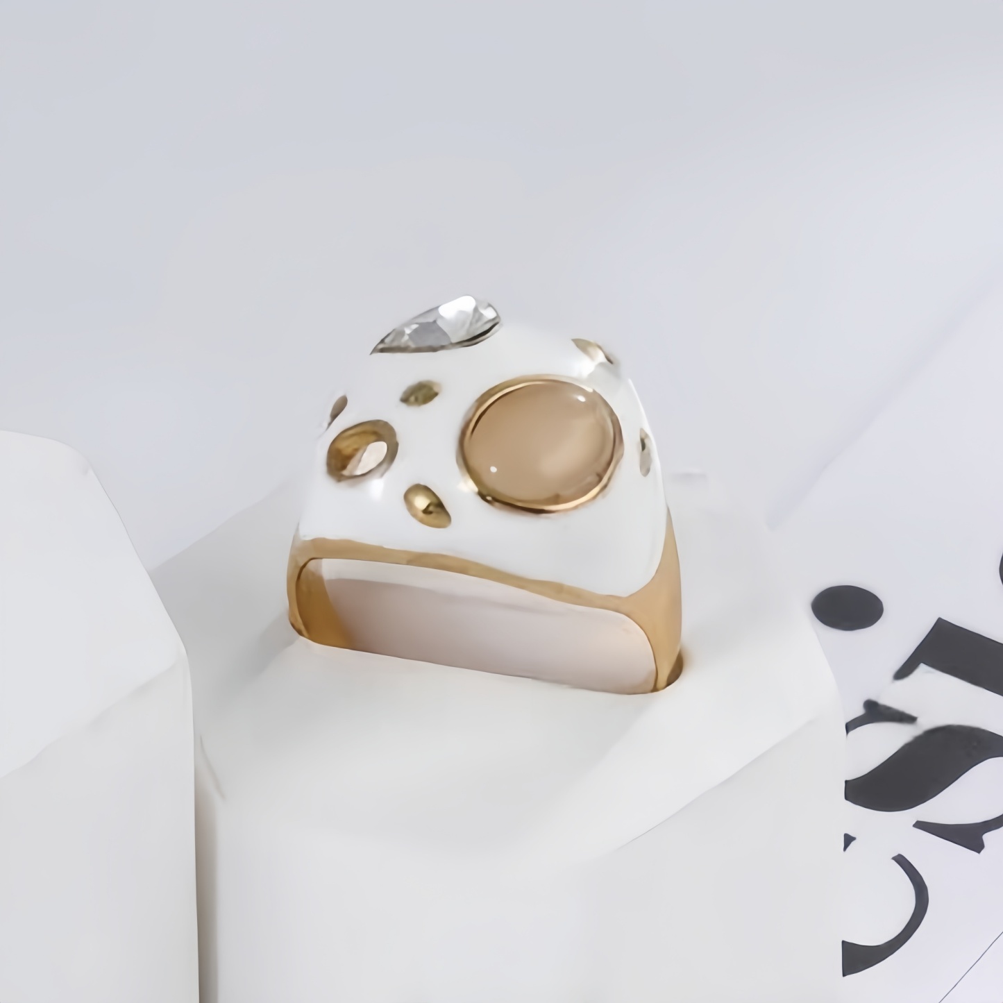 Classic Gemstone Decorated Stainless Steel Ring for Women | G004605-JinBaoJewerly