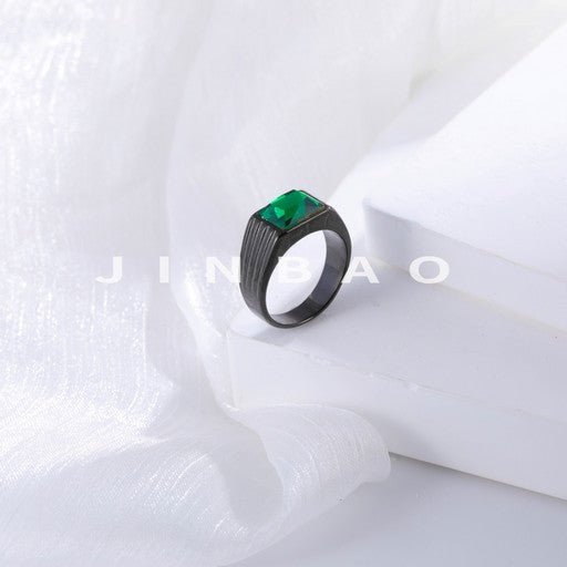 Classic Minimalist Gemstone Black Stainless Steel Ring for Men | K002212-JinBaoJewerly