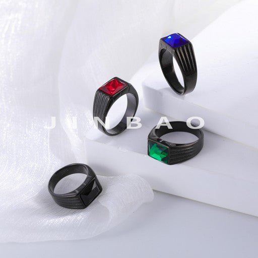 Classic Minimalist Gemstone Black Stainless Steel Ring for Men | K002212-JinBaoJewerly