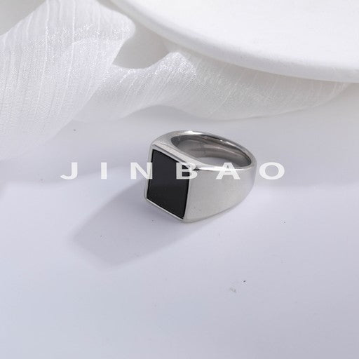 Classic Square Black Gem Ring Men's Unique Metallic Design | BL828-JinBaoJewerly