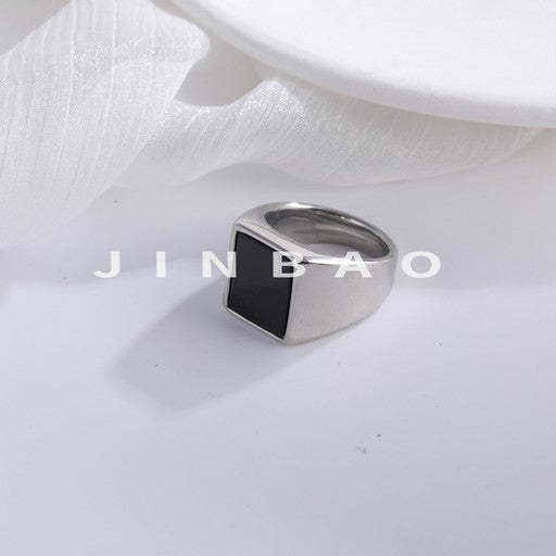 Classic Square Black Gem Ring Men's Unique Metallic Design | BL828-JinBaoJewerly