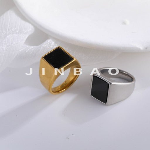 Classic Square Black Gem Ring Men's Unique Metallic Design | BL828-JinBaoJewerly